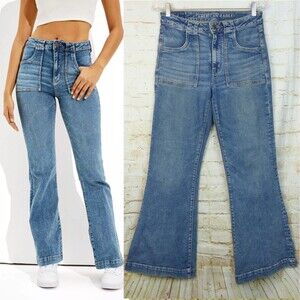 American Eagle AE Next Level Super High-Waisted Flare Jean Women 6 Short Utility